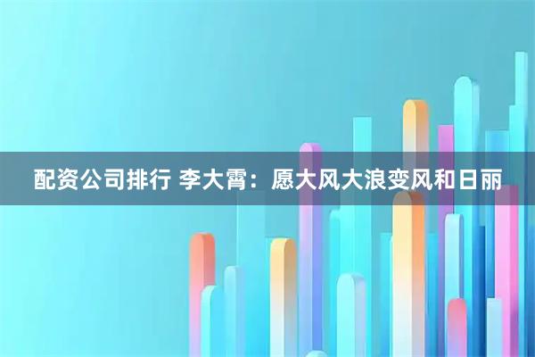 配资公司排行 李大霄：愿大风大浪变风和日丽
